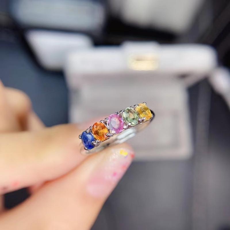 

Cluster Rings Natural Gemstone Ring Multicolor Sapphire S925 Silver Small Lovely Slender Row Women Girl Gift Party Fine Jewelry