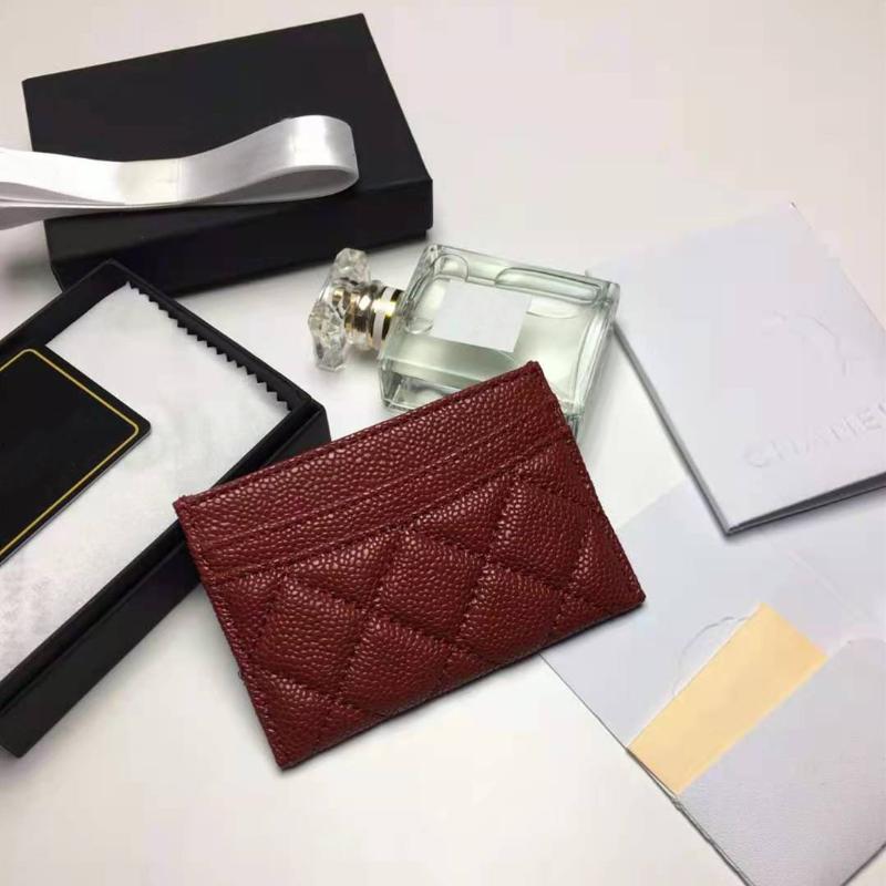 

Card Holders Luxury Top Quality Genuine Leather With ID Wallet Coin Purse Cowhide Caviar Holder Gen, Sheepskin red