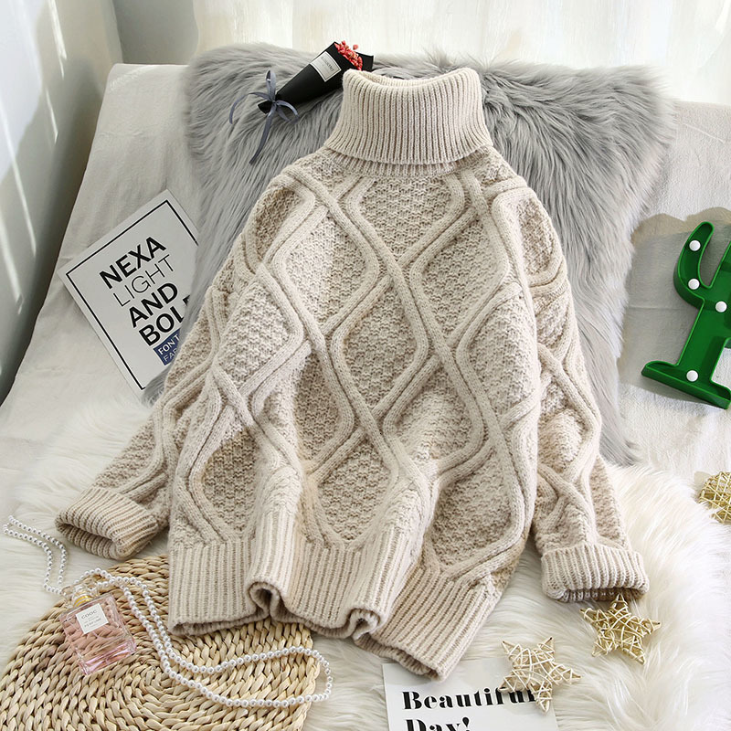 

Women's Sweaters high-plaid sweater knitted, solid, thick, , loose, all matching, jacket, blouse, women 6K62, 1# shoe box
