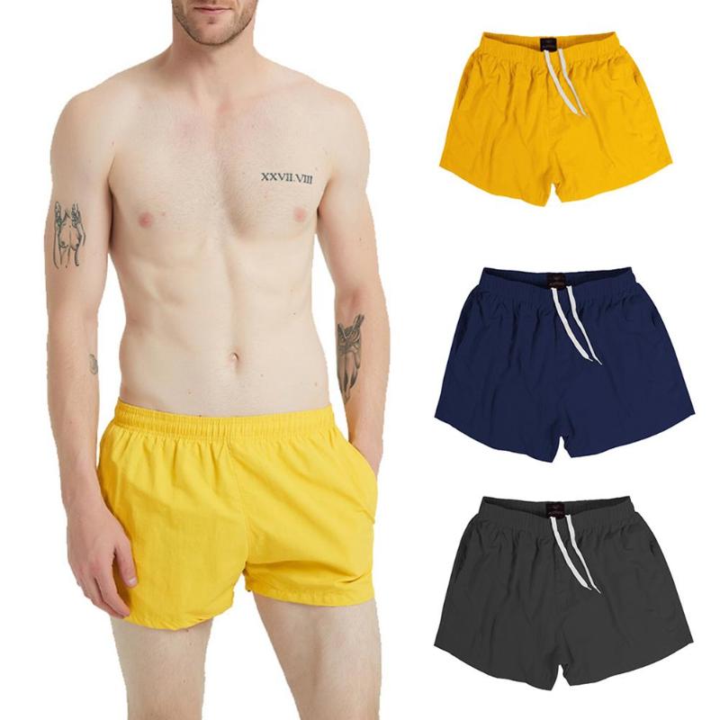 

Summer Solid Color Men Shorts Quick Drying Elastic Drawstring Beach Swim Trunks Men, Yellow