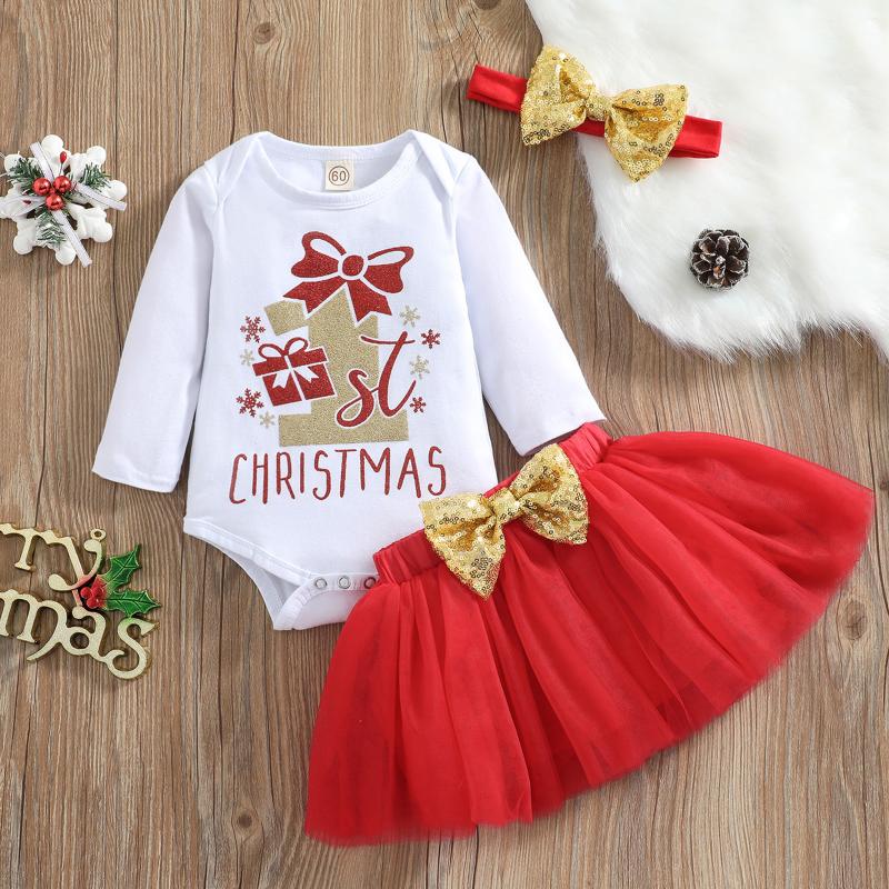 

Clothing Sets CitgeeAutumn Christmas Infant Baby Girls Suit Letter Long Sleeve Romper And Short Skirt Headband Xmas Clothes Set