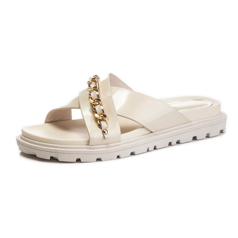 

Slippers MDUG 2021 Sandals Women Genuine Leather Summer Casual Fashion Outer Wear Flat Trendy Women's Shoes, Beige