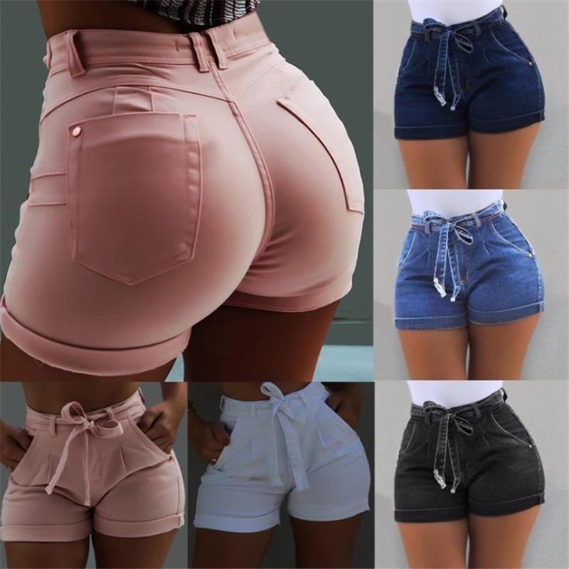 

Women' Jeans High Waist Ladies Shorts Women Summer Short Bandage Lady Office Black Booty Workout Denim Spodenki Damskie, Pink