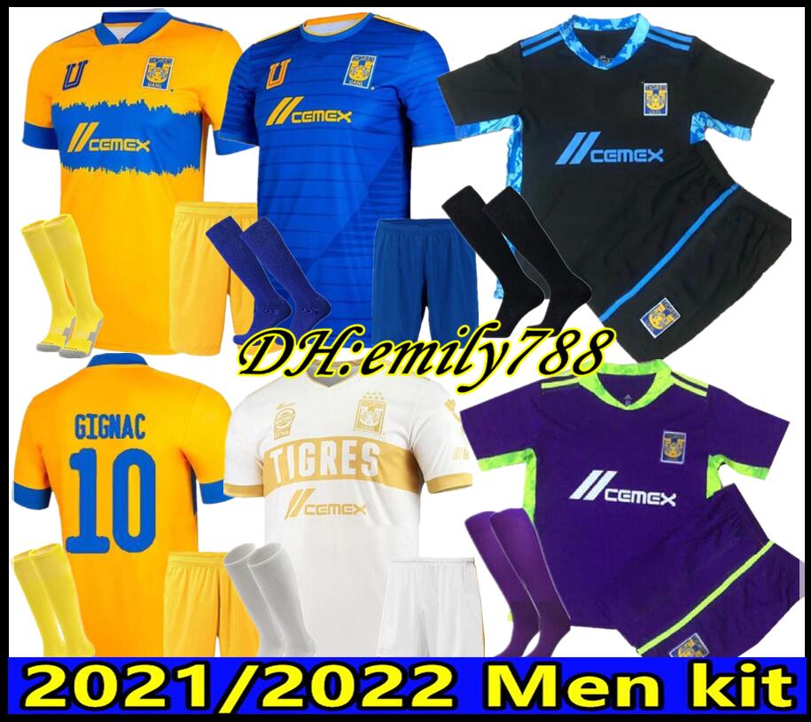 

2021 2022 Mundial de Clubes UANL Tigres GIGNAC Soccer Jerseys men kits 20 21 VARGAS Home away Tercer Pizarro Mexico Football Shirts, Black