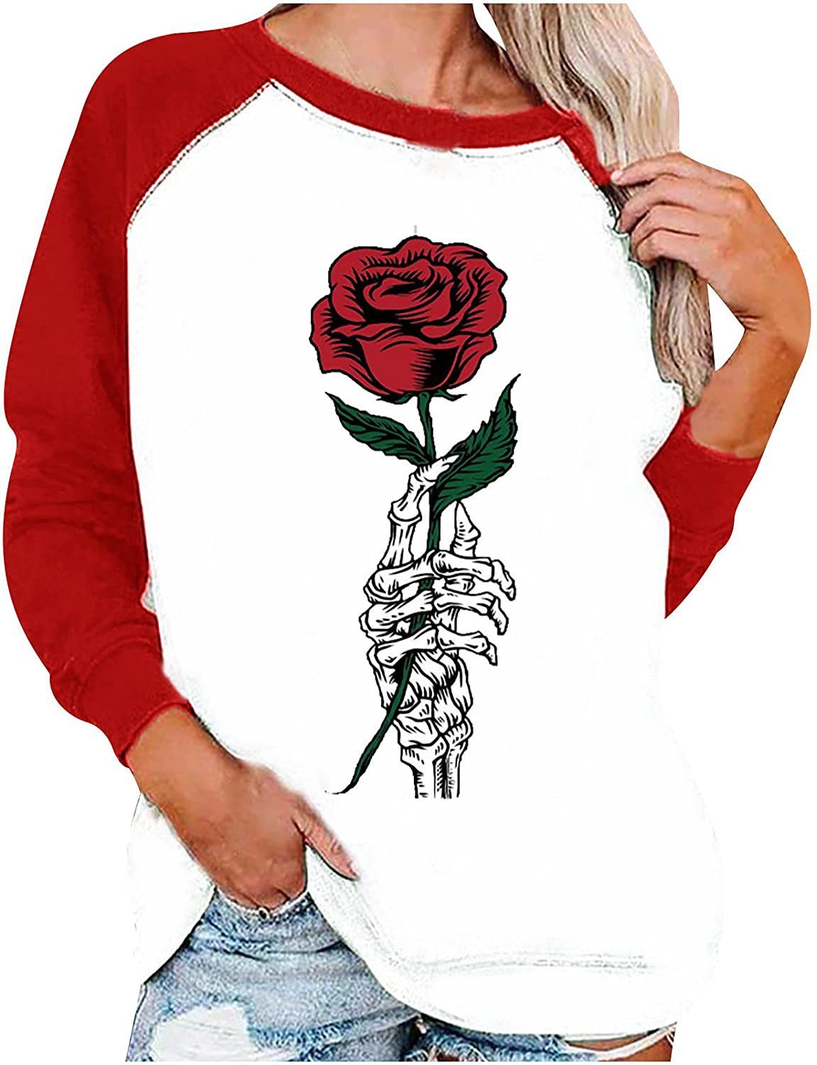 

2021 long sleeve printed autumn winter raglan sweater women's to, Blue;black