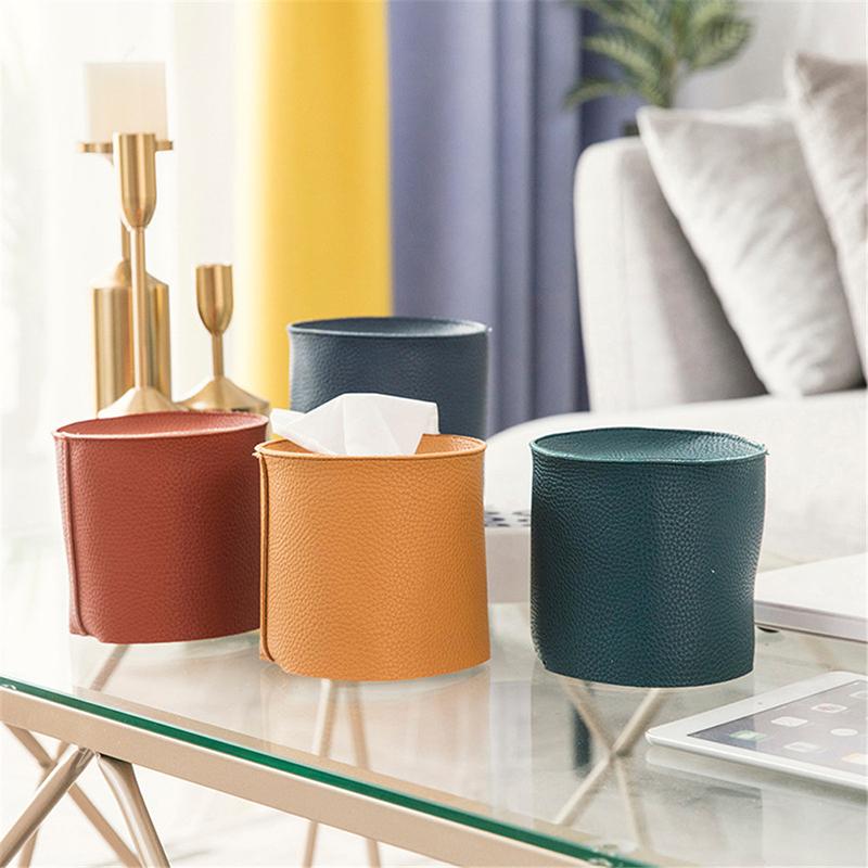 

Tissue Boxes & Napkins 1pc Nordic Waterproof Home Toilet Paper Box PU Leather Dustproof Roll Holder Round Napkin Dispenser