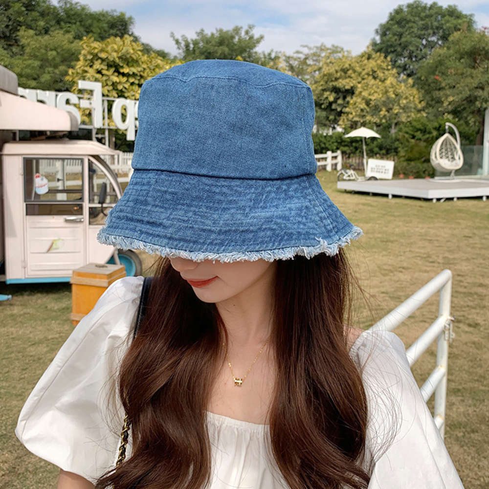 

Sun hat Spring and autumn cowboy fisherman's cute simple Korean sunscreen ultraviolet tassel sun hat, Blue;gray