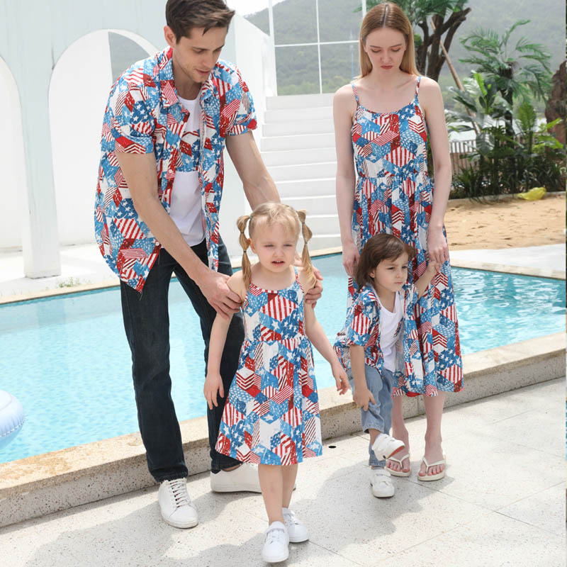 

Family Matching Outfits Mother Daughter Dresses Clothing Boys Girls Clothes Children Summer Cotton Short Sleeve Long Beach Shirts T-shirts Daddy Son Wear B6278, Blue