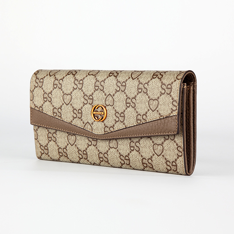 

Sole by designer Printed women's long wallet leather buckle multi card large capacity cowhide purse, Black