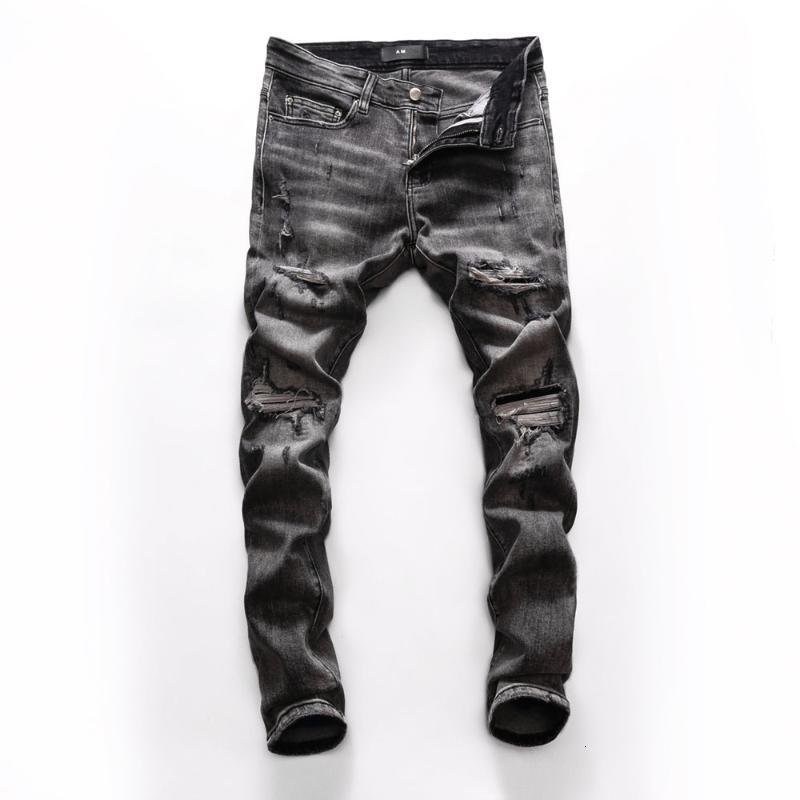

Men's Shorts European Style s Slim Elastic Jeans Straight Denim Trousers Zipper Patchwork Grey Hole for Y04S, 8266