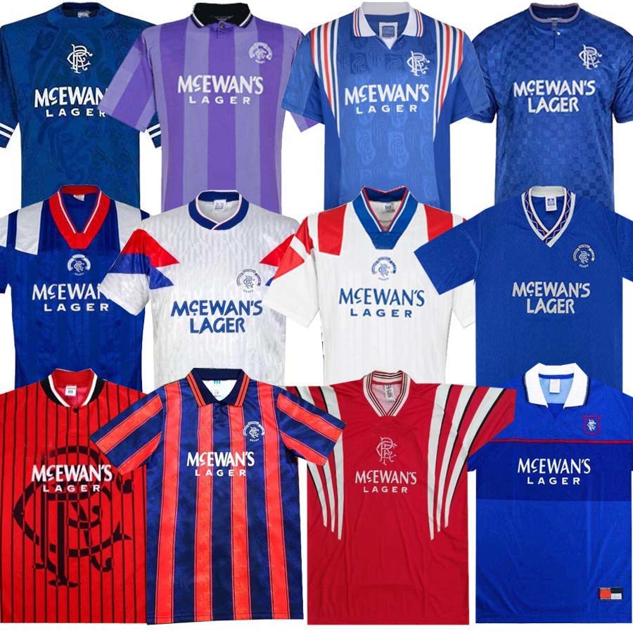 

03 02 86 87 88 90 93 96 99 Glasgow Rangers fc soccer Jersey Retro shirt GERRARD GASCOIGNE LAUDRUP Football shirts MCCOIST Uniforms, Black