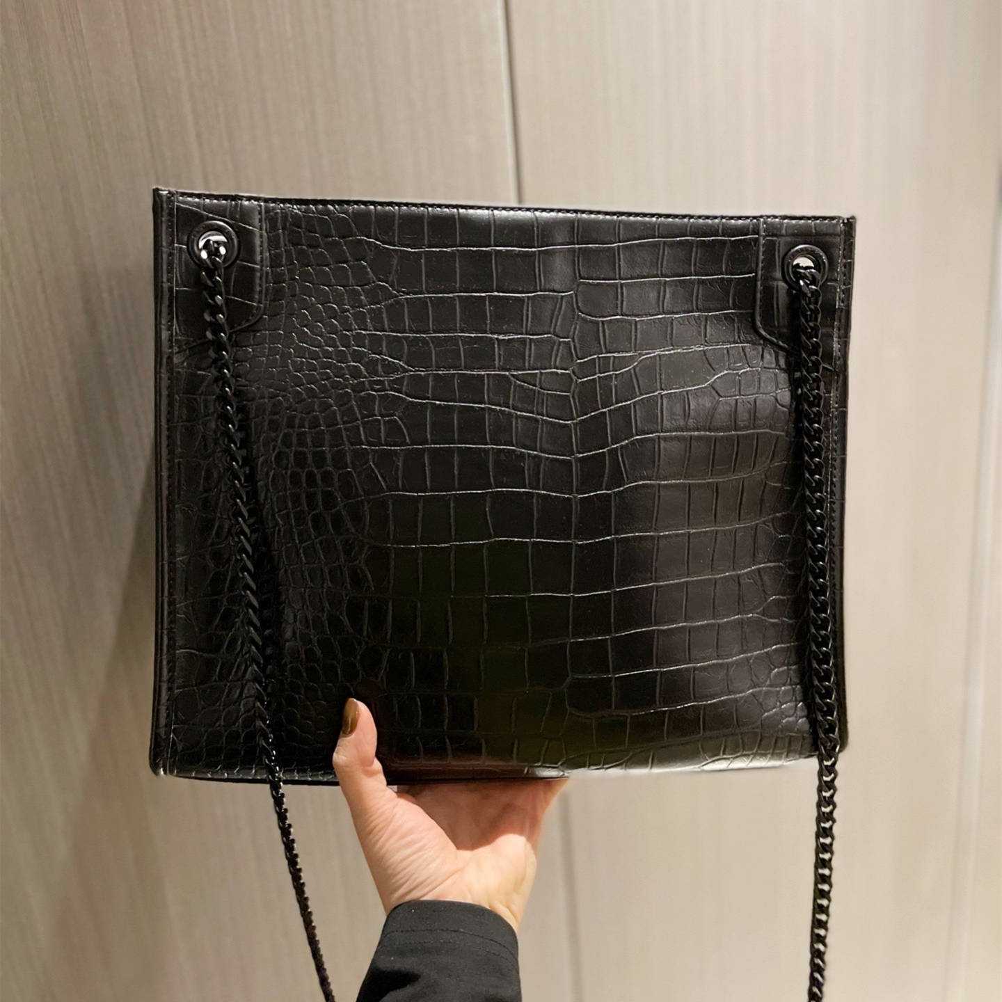 

2021 brand luxury crocodile leather NIKI shopping bags tote commuter bags pure black chain bag messenger bag handbag large capacity 33*27*11cm, Ys