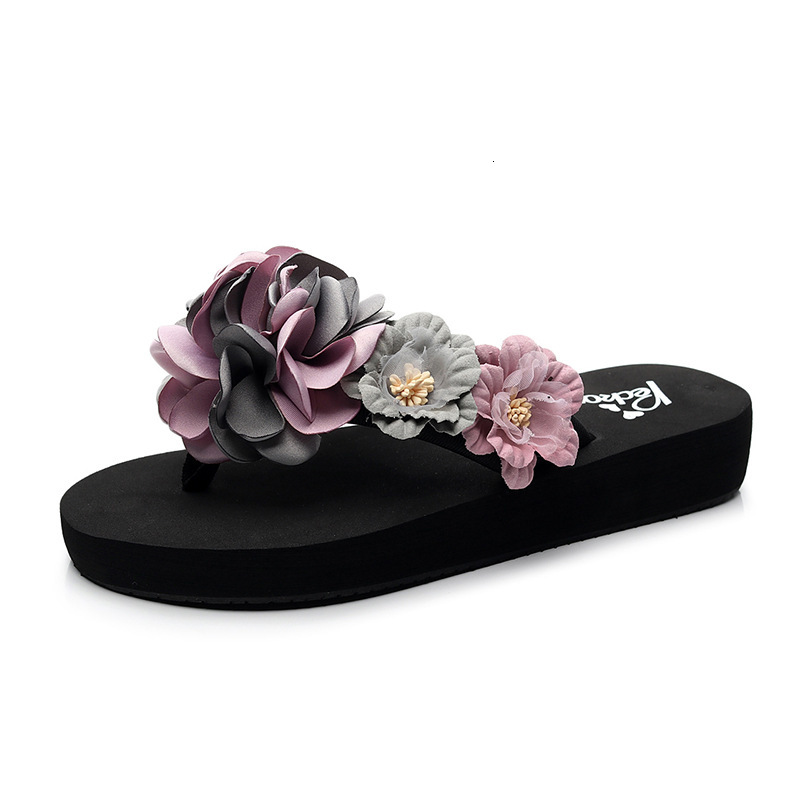 

Slippers national style flower beach slippers flip flop wear fashionable anti slip HIGH HEEL SANDALS BEACH SHOES 7UXV, 1# shoe box