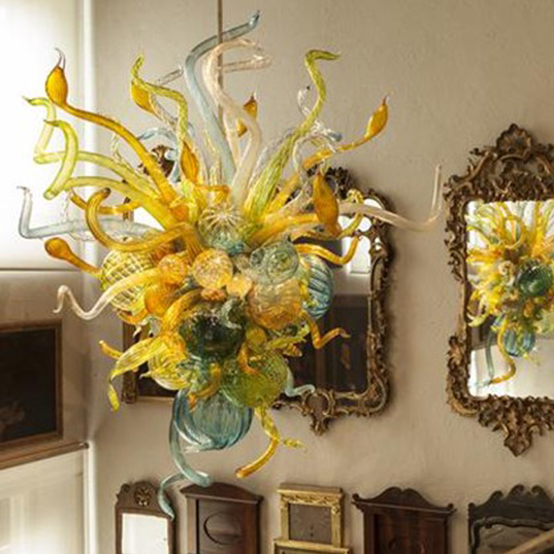 

Retro Pendant Lamps Crystal Chandelier for Living Room Decor Antique Hand Blown Glass LED Chain Lighting House Decoration Multi Color 20 by 24 Inches