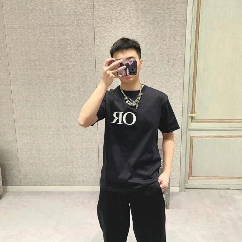 D home 2021 summer novelty couple's letter embroidery round neck short sleeve t-shirt men's and women's top