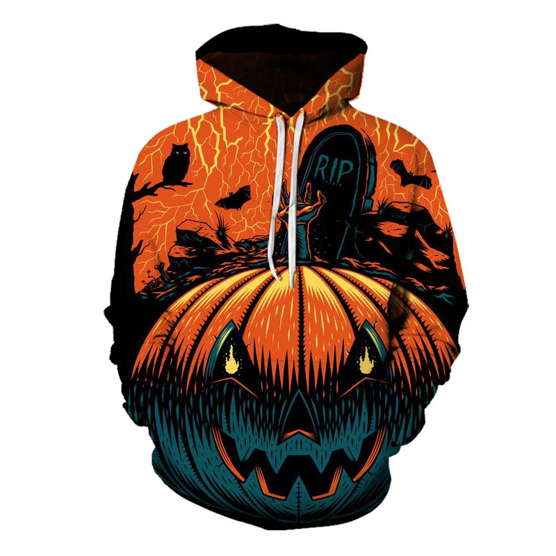

Halloween pumpkin punk style architectural pattern men s 3D printed hoodie visual impact party top punk gothic round neck high-quality sweat, Black