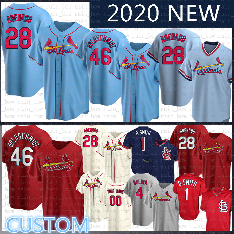 

St. Baseball Jersey Louis Custom Cardinal 28 Nolan Arenado 46 Paul Goldschmidt 4 Yadier Molina 13 Matt Carpenter 1 Ozzie Smith 48 Bader Blue, 2020 jersey(hongque)retro