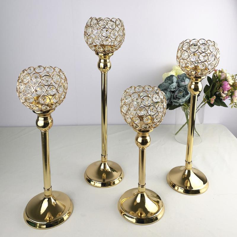 

Party Decoration 15pcs)Single Candle Holder Crystals Gold Plated Wedding Candelabra/ Centerpiece Center Table Candlestick