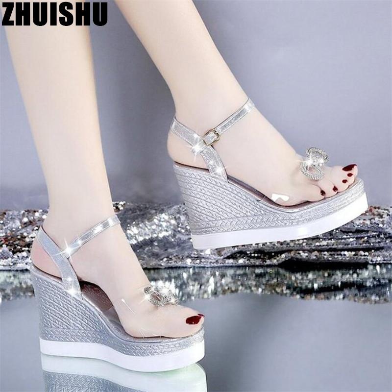 

Dress Shoes Super High Heels Women Sandals Ladies PU Leather Butterfly-Knot Platform Sexy Buckle Wedges Flats Femmes, Black