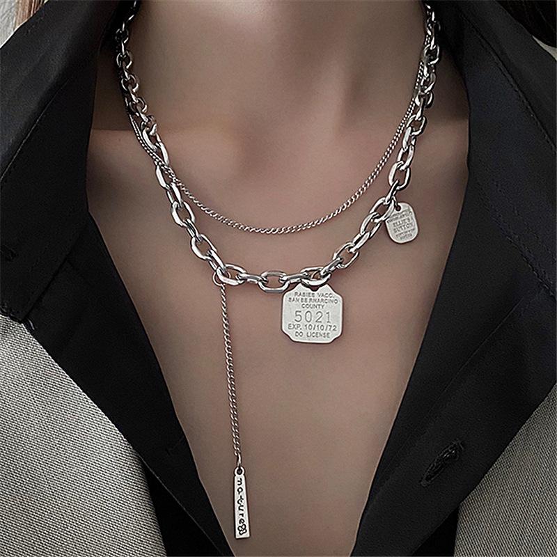 Chokers Titanium Steel Double-layer Necklace For Men And Women Hip-hop 2021 Punk Pendant Couple Jewelry Accessories-image-712010307