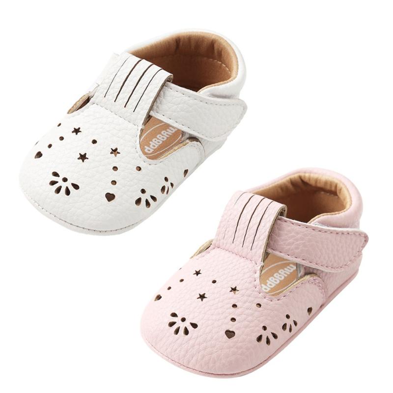 

First Walkers 2021 Cute Born Baby Girls Shoes Princess Hollow Star-Shaped Crib Flat Hard Sole, Pink