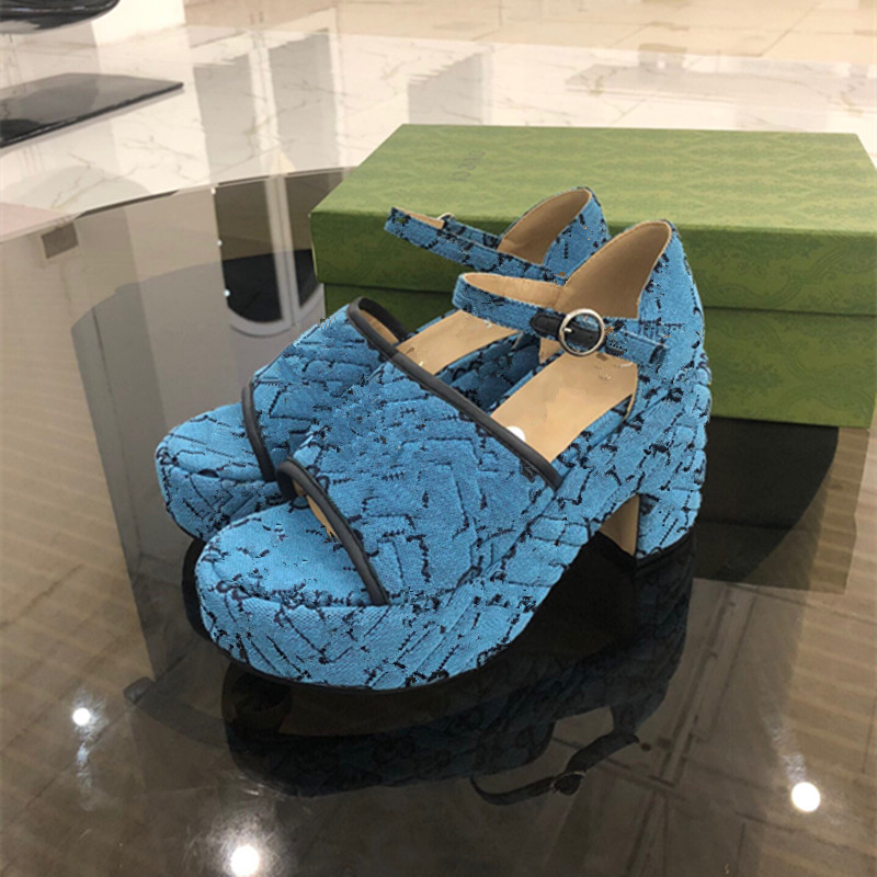 

2021 latest designer luxury gold hardware BUCKLE womens sandals denim printing multicolor 35-41, Purple