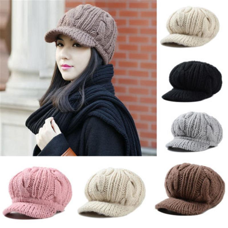 

Berets Winter Warm Casual Outdoor Beanie Hat Skullcap Knitted Visor Beret, Black