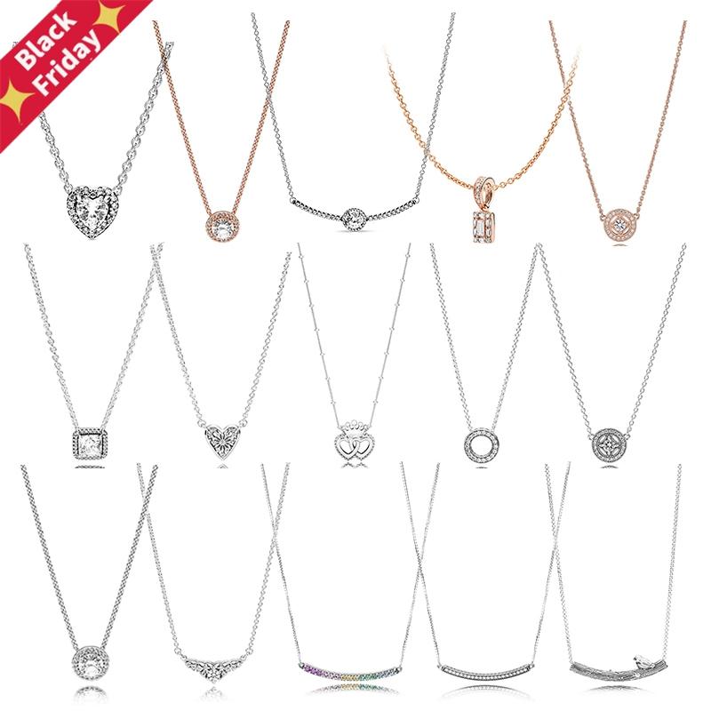 

Chains 100% Sterling Silver Pan Model HEARTS OF WINTER FOREVER Vintage Allure FAIRYTALE TIARA Glamour Necklace For Women