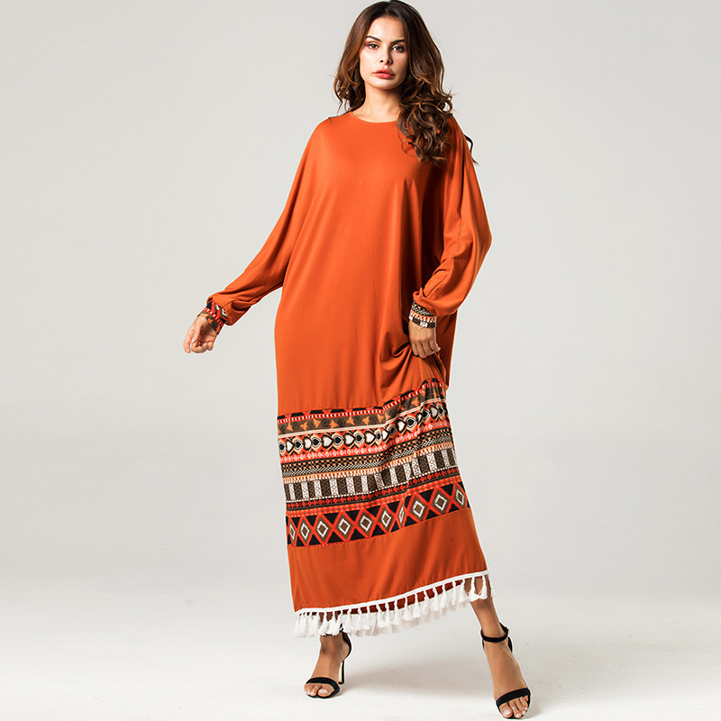 

Fashion Print Tassel Abaya Muslim Hijab Dress Women Morccan Kaftan Dubai Turkey Islamic Clothing Dresses Robe Musulman Vestidos
