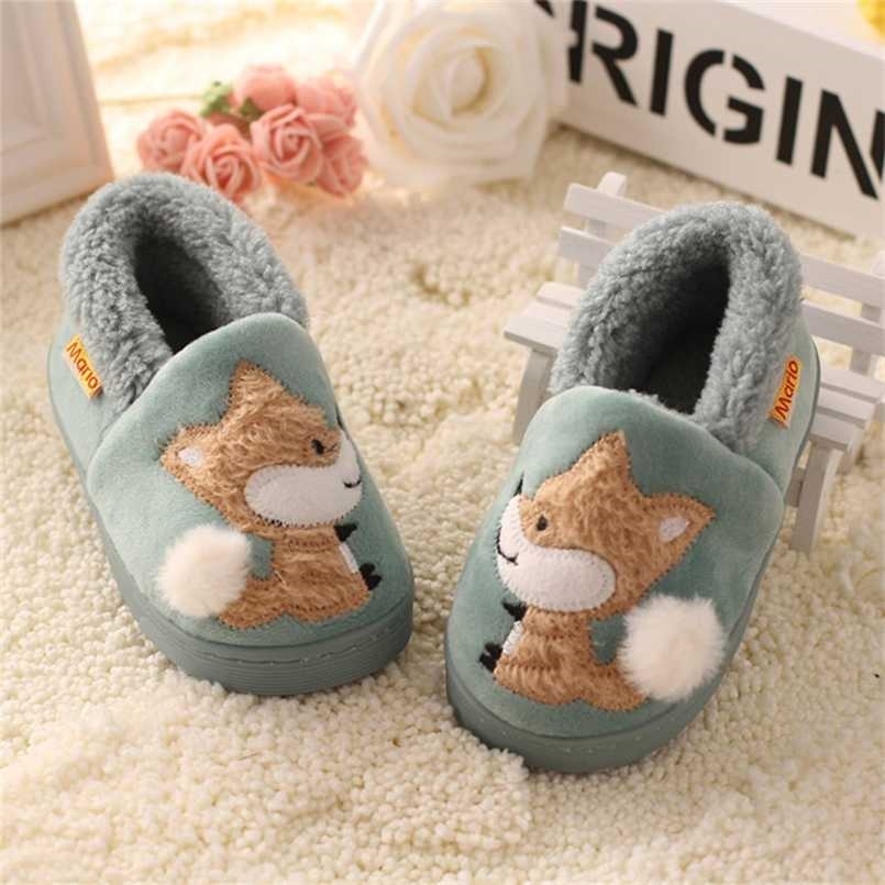 

Kids Boys Girls Slippers Cartoon Home Shoes For Children Winter Indoor Bedroom Warm Velvet Baby Boots 211020, Light pink fox