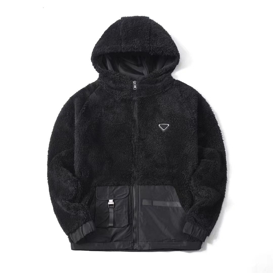 

luxury Designer Prad high quality mens Sweatshirts Hooded sweater plush thick black blue Loose pullover top couple fashion business casual budge long sleeve S-XL, Bag