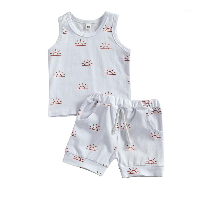 

Born Baby 2-piece Outfit Set Fashion Sun Print Tank Top+Shorts For Kids Boys Girls Clothing Sets, White