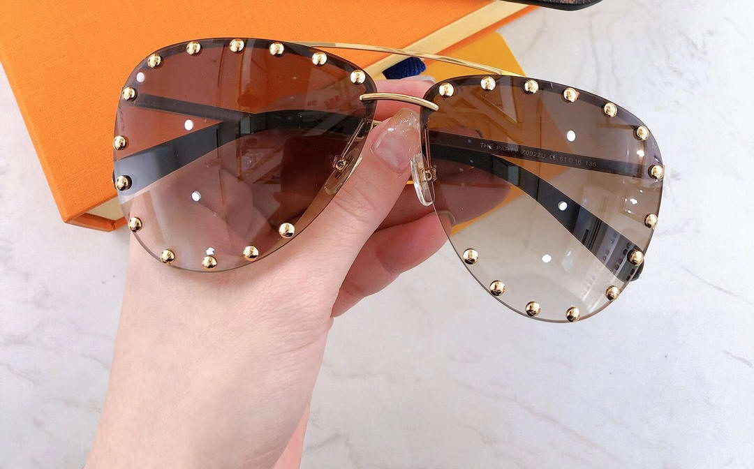

The Party Pilot Sunglasses Studes Gold Brown Shaded Sun Glasses Women Fashion Rimless sunglasses eye wear with box, White;black