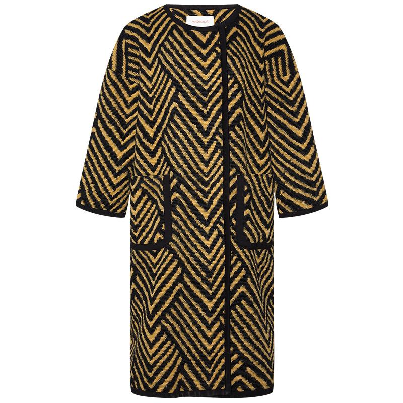 

Women's Trench Coats 2021 Autumn Winter Long Striped Pattern Femme Mujer Streetwear Loose OL Vintage Lady Overcoats Woolen Coat, Yellow