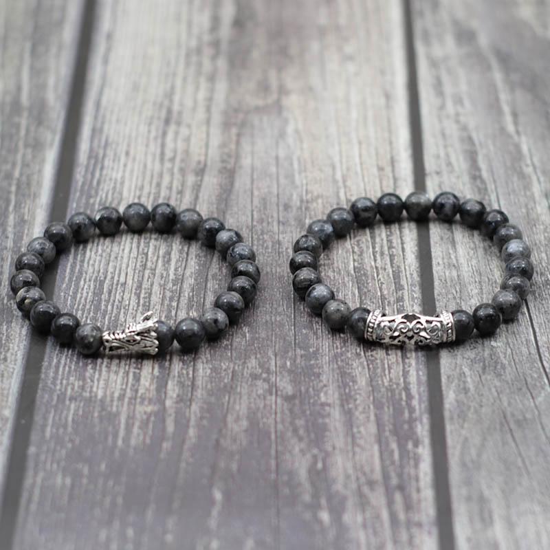 

Charm Bracelets Trendy 2pcs/pair Natural Stone Bracelet Set Vintage Dragon Animal Punk Braslet Matching Couple Braclet Yoga Accessories Puls