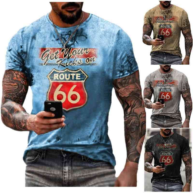

European and American New Route 66 Printed Short Sleeve T-shirt 2021 Summer Fashion Men's Collection Quick-drying Loose Men, Yun-6661