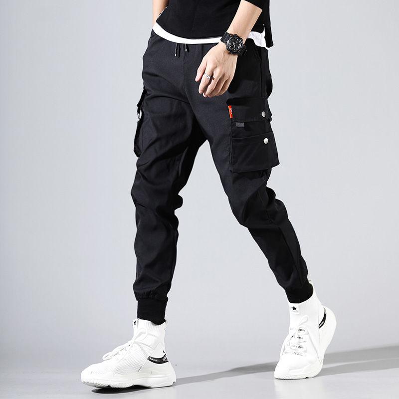 

Men's Pants Cargo Men Solid Color Black Loose Casual Jogger Pocket Elastic Waist Ankle Length Trousers Techwear