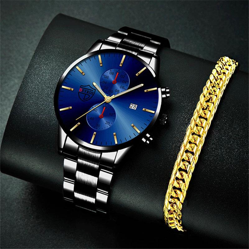 

Wristwatches Fashion Mens Sports Watches Male Stainless Steel Luminous Analog Quartz Wrist Watch Calendar Men Business Casual Bracelet, As shown 3