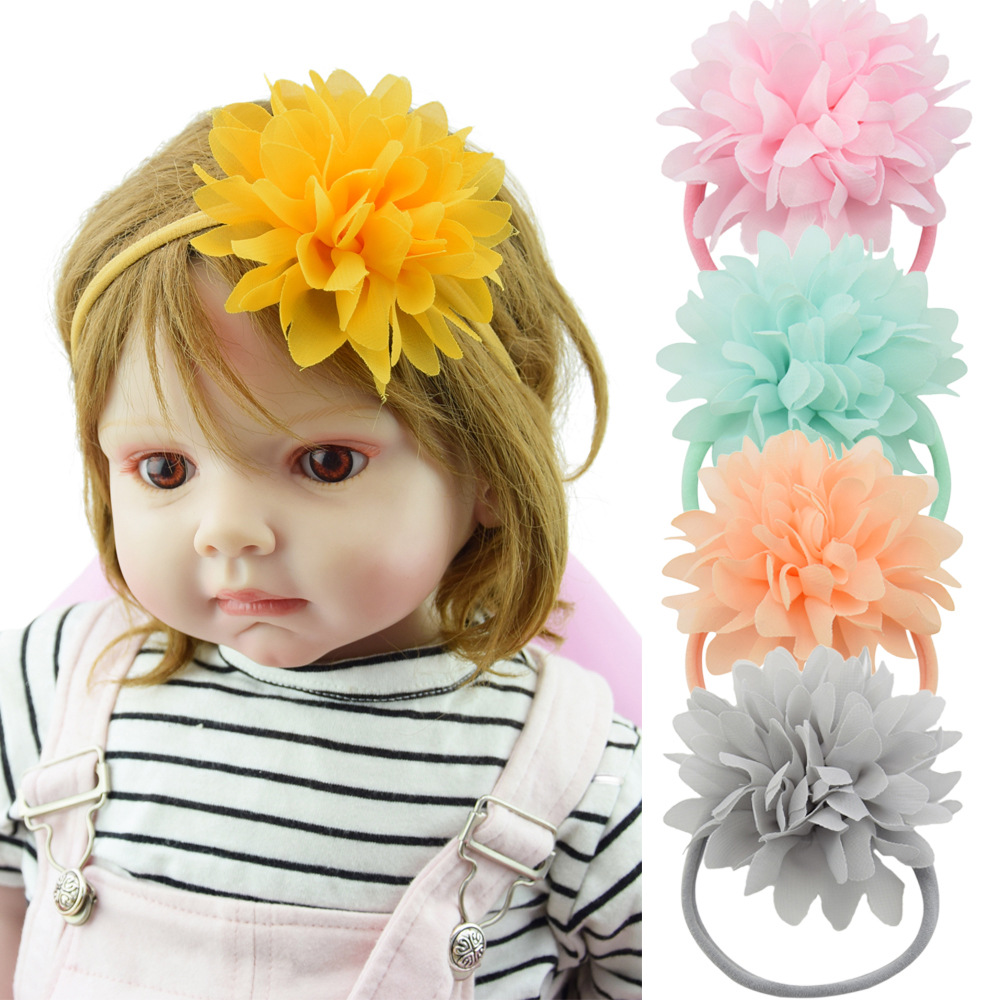 

Baby Headband Girl Nylon Boy Chiffon Big Flower Lotus Hair Accessory Turban Soft Elastic Hairband Super Stretch For Party, Mix randomly