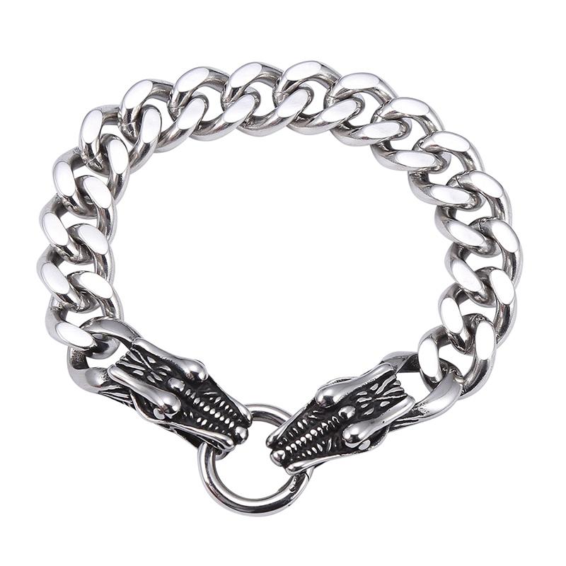 

Link, Chain 12mm Double Dragon Head Stainless Steel Curb Cuban Link Men Hand Bracelet Punk Rock Jewelry Male Wristband Gift GS0005