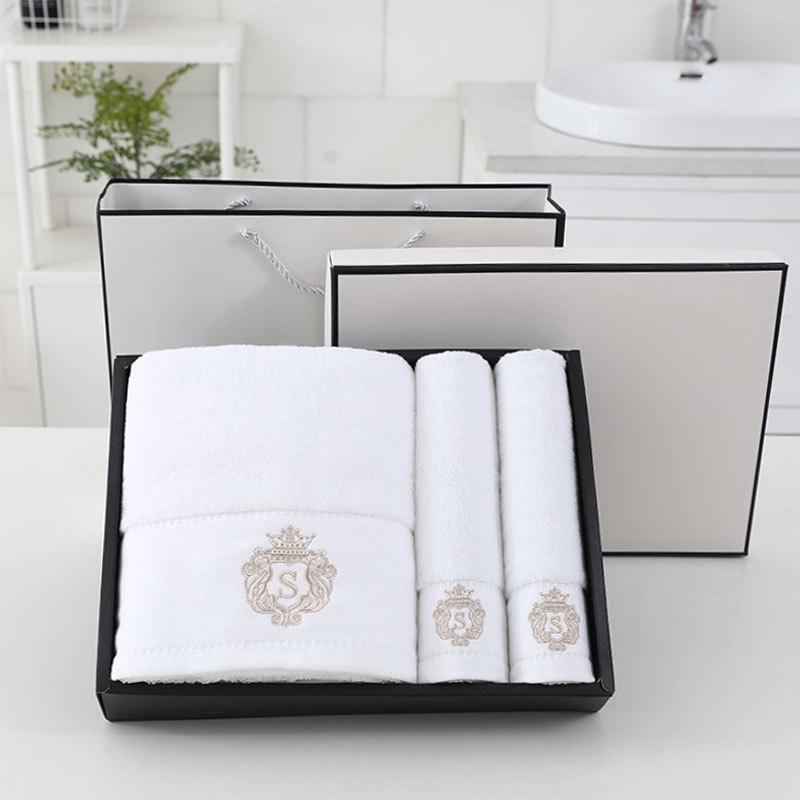 

Towel 3Pcs/set Soft Cotton Bath And Face Gray Blue White Quick Dry Towels Gift, Beige yellow