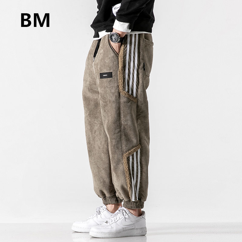 

Men's Pants Winter Korean Style Hip Hop Thick Casual Harem Streetwear Fashion Sweatpants Kpop Joggers Men Harajuku Striped Jogging, Black