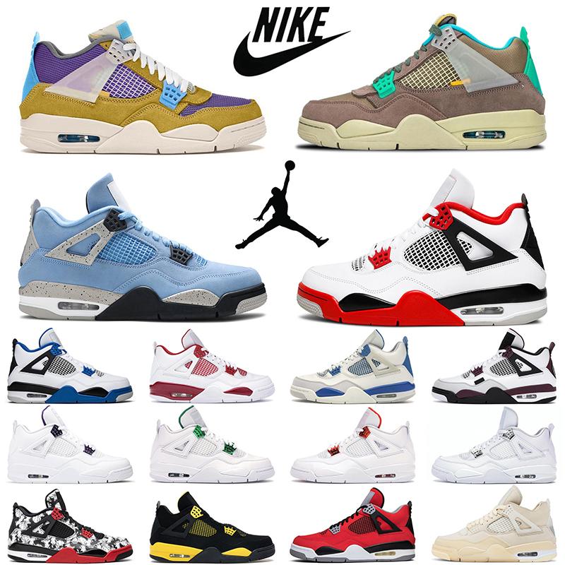 

New Arrival Union Basketball Shoes Jumpman Mens Womens Air Jordan 4 white off 4s Sail Cactus Jack Satin Retro OVO Bred Sneakers Trainers, 90