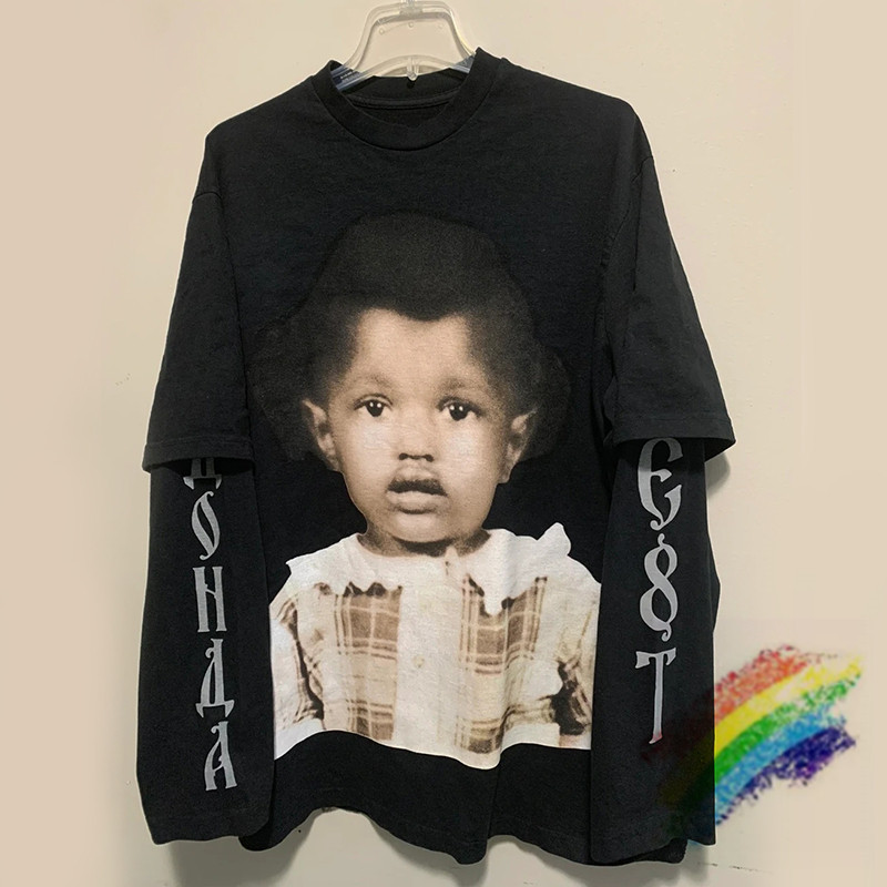 

Long Sleeve T Shirt Men Women 1 High Quality Two T-shirt Top Tees, Black