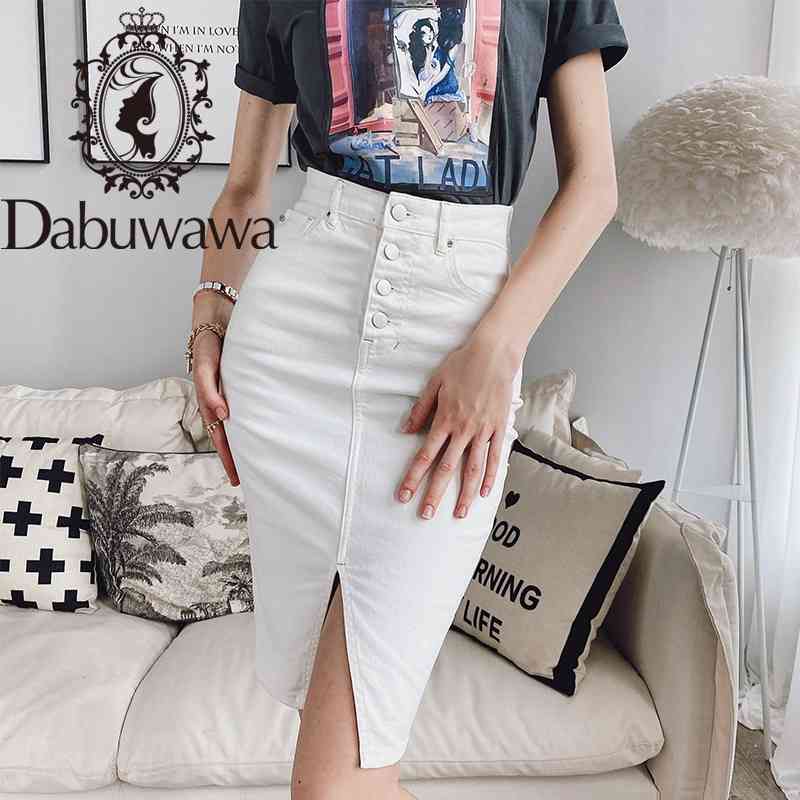 

Dabuwawa Exclusive White Pencil Skirts Women Single Breasted High Waist Sexy Split Hem Cotton Skirts Bottom Female DT1BSK009 210520