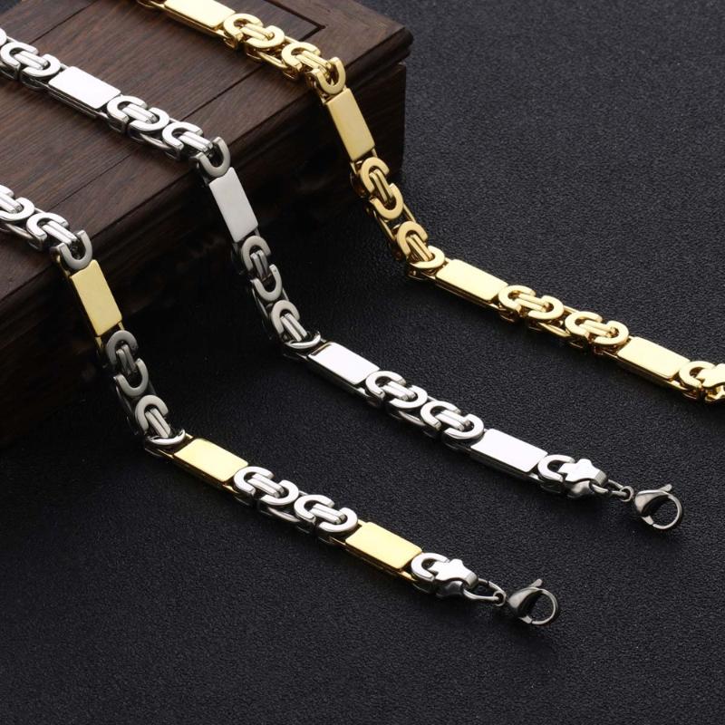 

Jewelry Stainless Steel Flat Byzantine Chains For Men Hip Hop Necklace Mens Accessories 8mm Width 55cm 22" Length NZ002, Silver