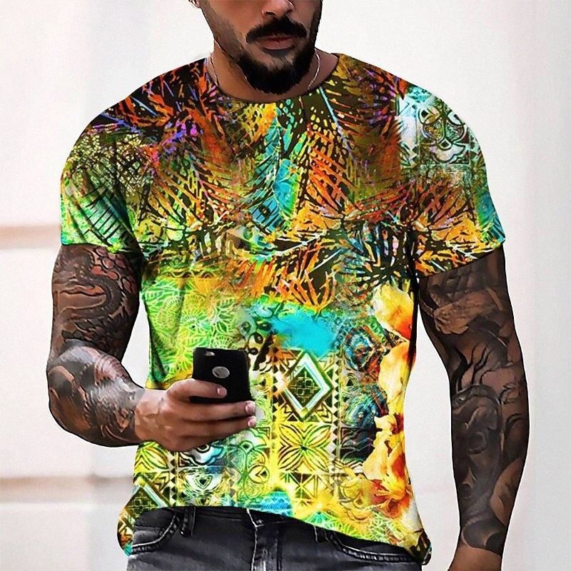 Men's Tee T shirt 3D Print Graphic Round Neck Casual Daily 3D Print Short Sleeve Tops Fashion Designer Cool Comfortable Yellow F5w4#