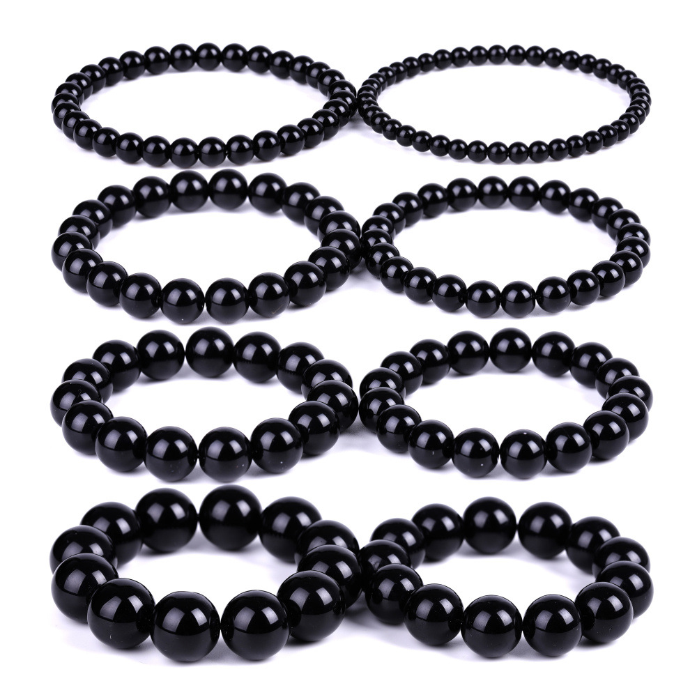 

Black Obsidian Bracelet Buddhist Prayer Blessing Blackstone Healing Stone Ball Beads Jewelry Valentines Present