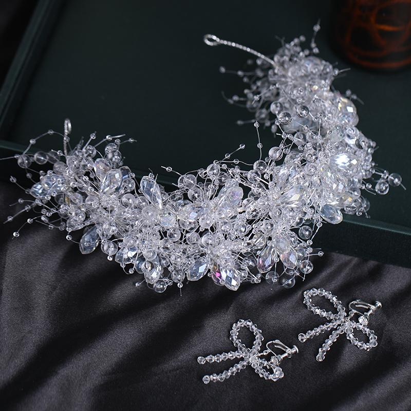 

Hair Clips & Barrettes 2 Pcs Silver Color Headbands Wedding Bridal Crystal Hairbands For Women Bride Vines Butterfly Earrings Accessories, Golden;silver