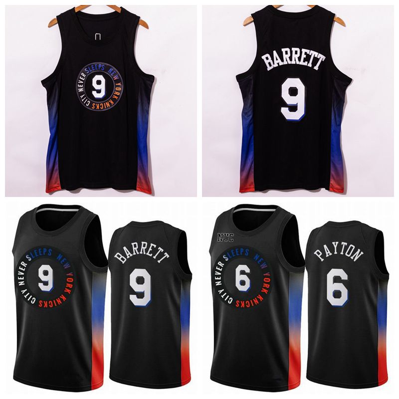 

New York Knicks Mens R.J 9 Barrett Jersey 6 Porzingis Basketball Jerseys 2021 Swingman City Stitched Edition Black Jerseys, Black;red